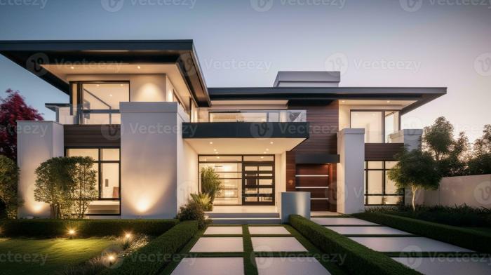AI Generative Exterior of modern luxury house with garden and beautiful ...
